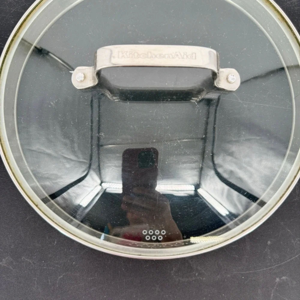 KitchenAid 9.5 Inch Tempered Glass Straining Lid with Stainless Steel Rim Handle